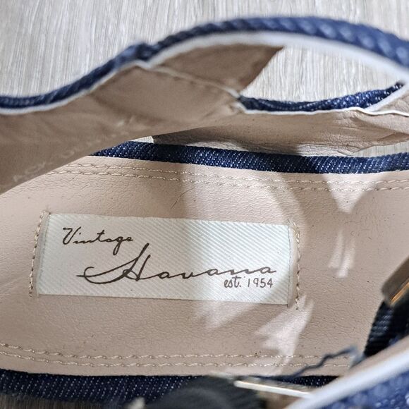 Vintage Havana Nina Black Denim Floral Embroidered Gladiator Sandal Size 8 Blue - Picture 9 of 15